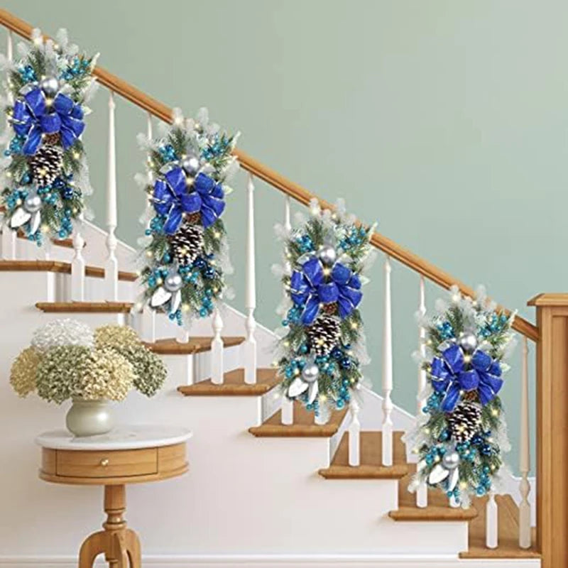 Cordless Prelit Stairway Swag Wreaths