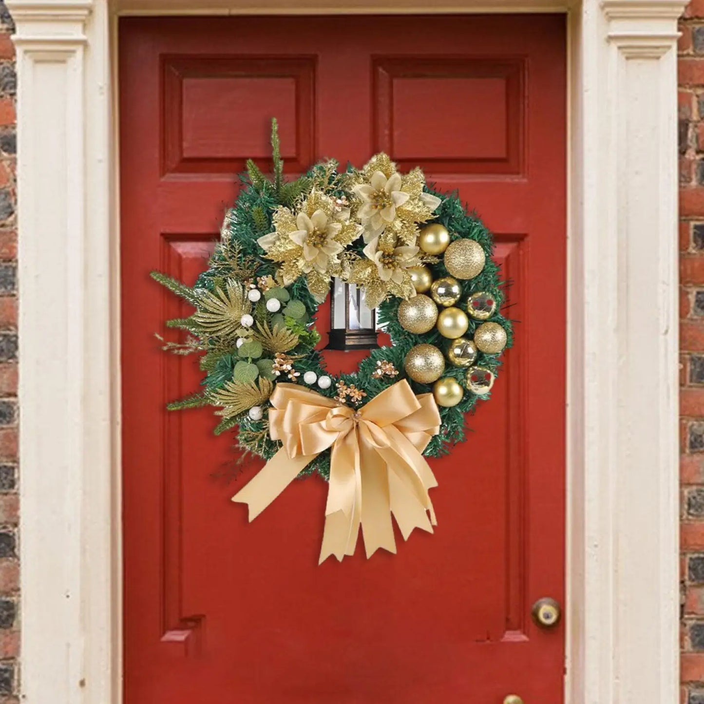 Gold Christmas Wreath for Front Door or Windows