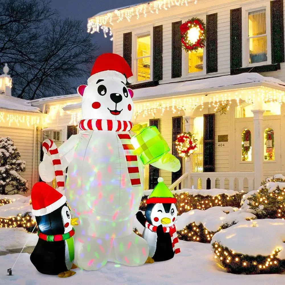 Inflatable Polar Bear with Penguins Decoration (with LED)