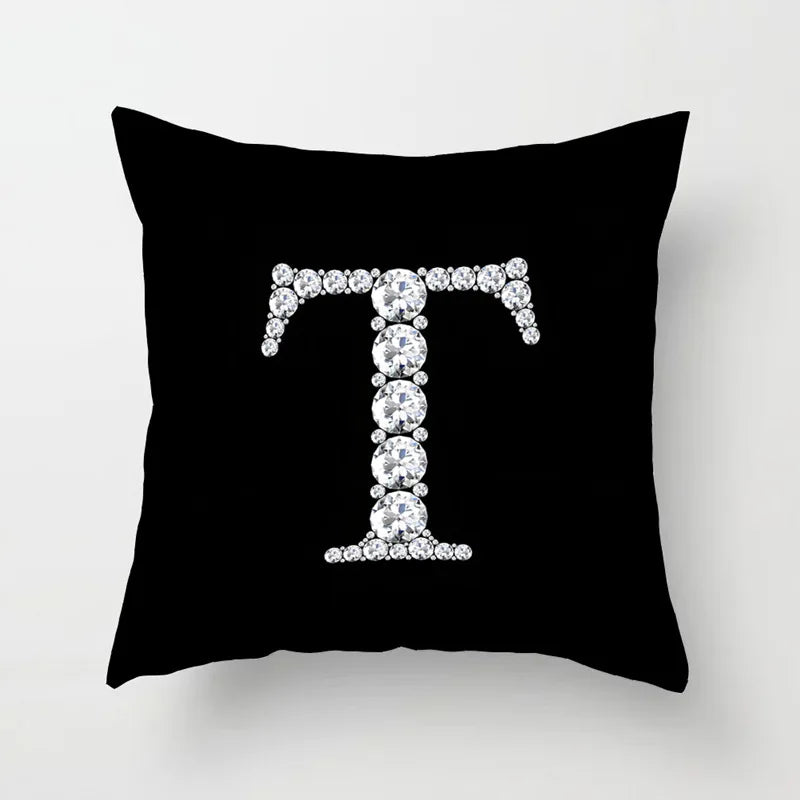 Crystal Diamond Printed Alphabet 18x18 Polyester Cushion Pillow Cover