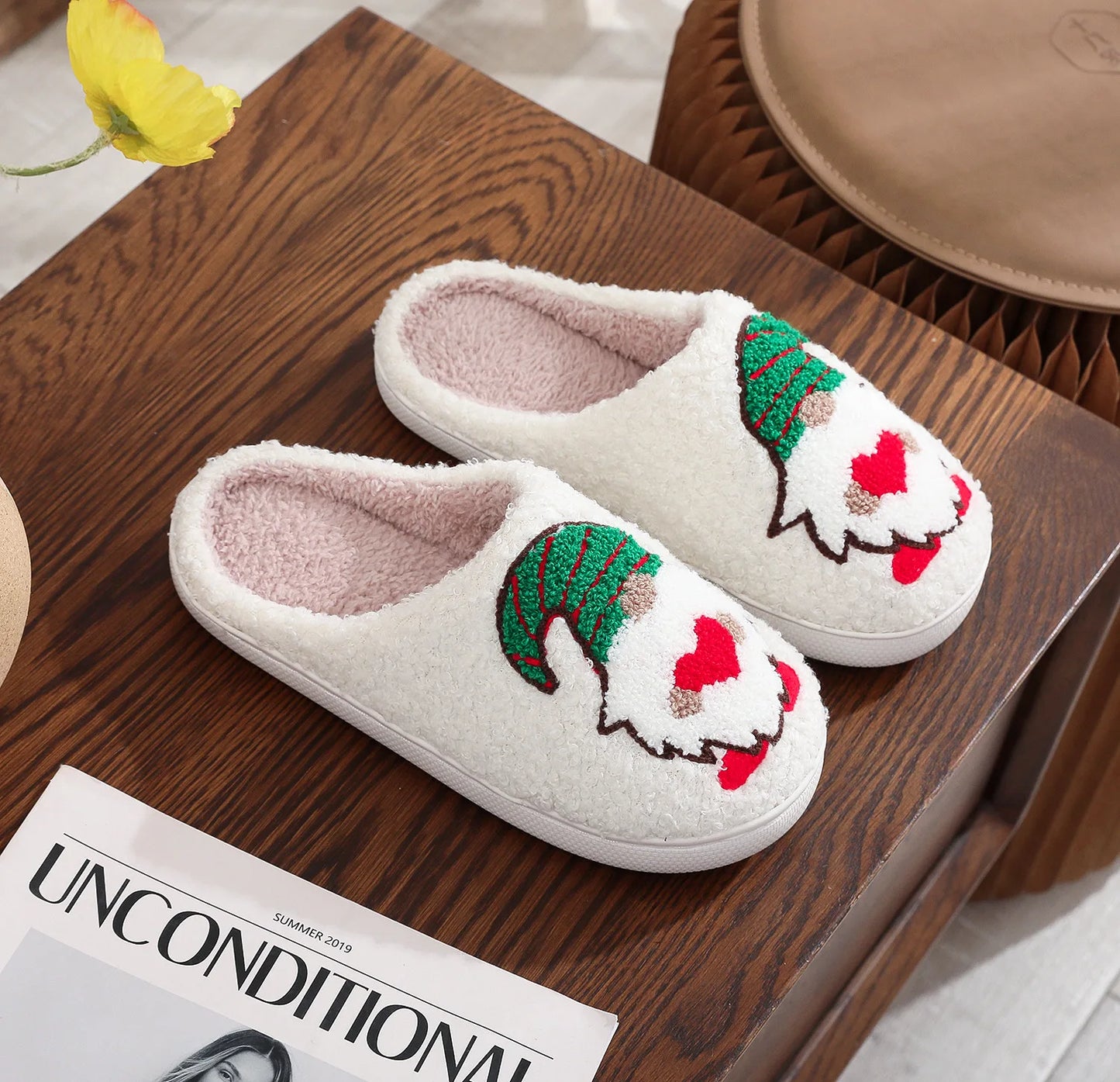 Christmas Grinch Cotton Slippers Men Women Home Woolen Slippers Comfortable Plush Lined Slip on Shoes Women's Warm Winter Shoes