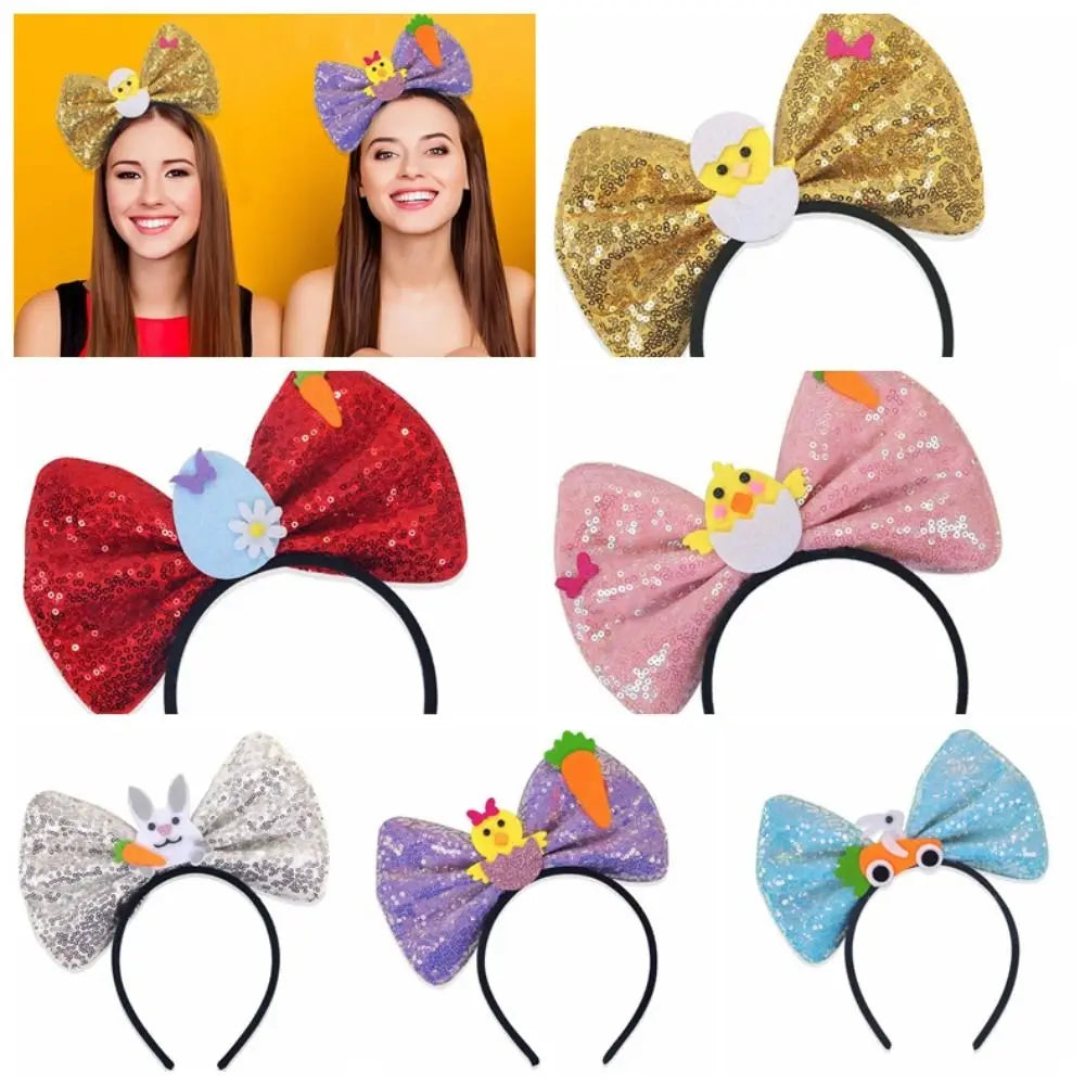 Funny Felt & Sequin Easter Large Bow Headband ππ°β¨