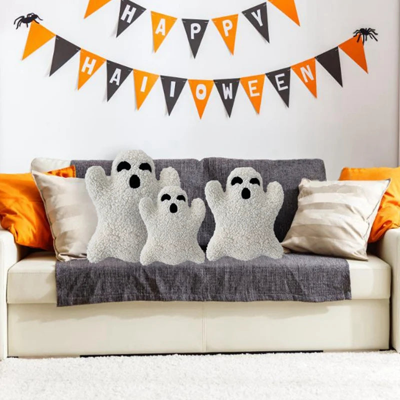 Soft Plush Halloween Ghost and Pumpkin Throw Pillow