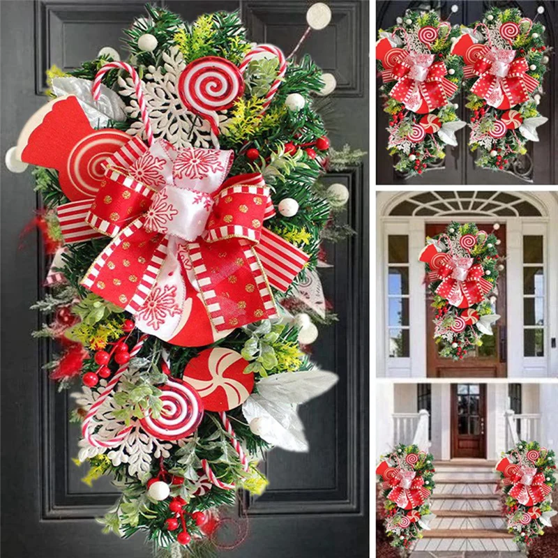 2Pcs Christmas Candy Cane Wreath