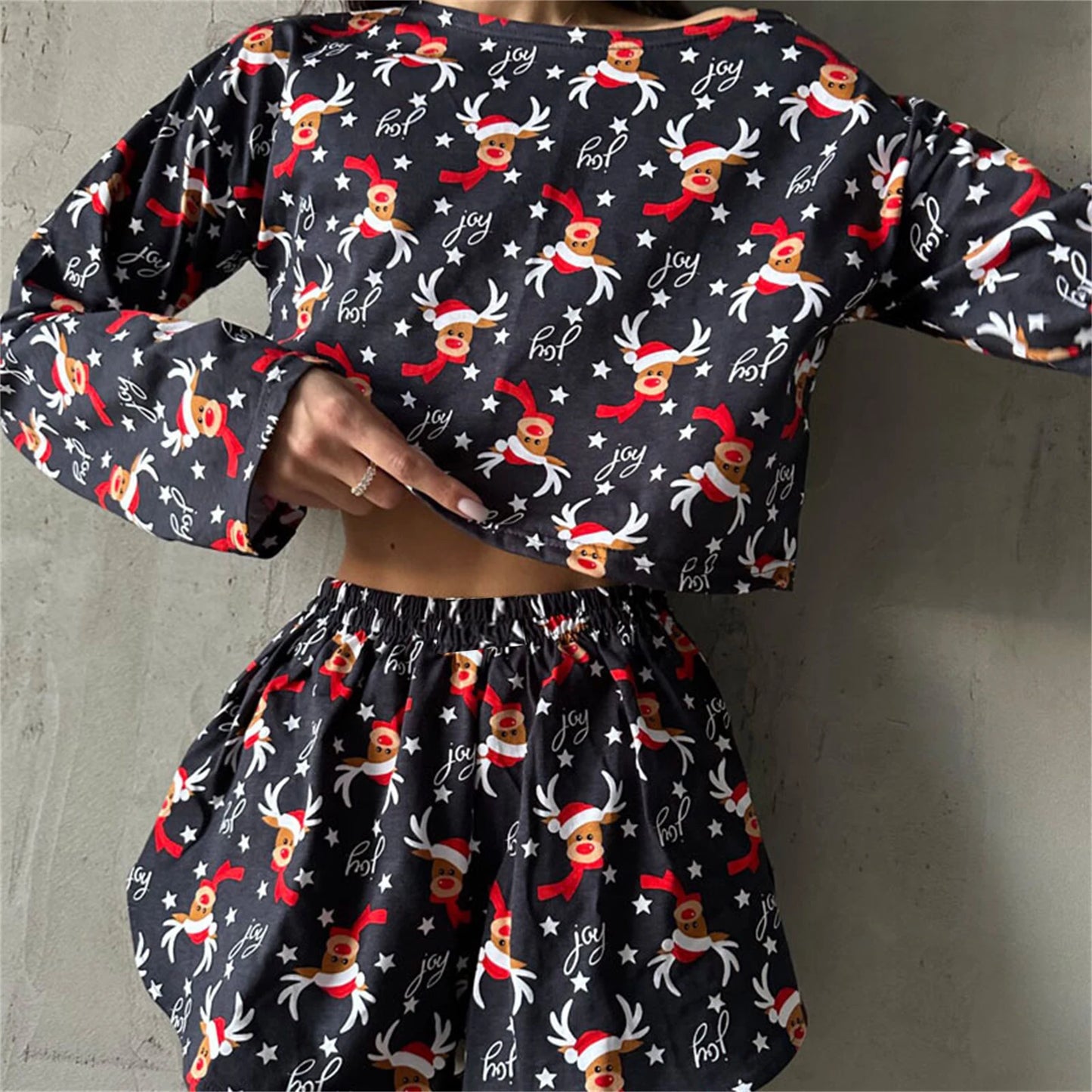 Long Sleeve Reindeer Pajama Set