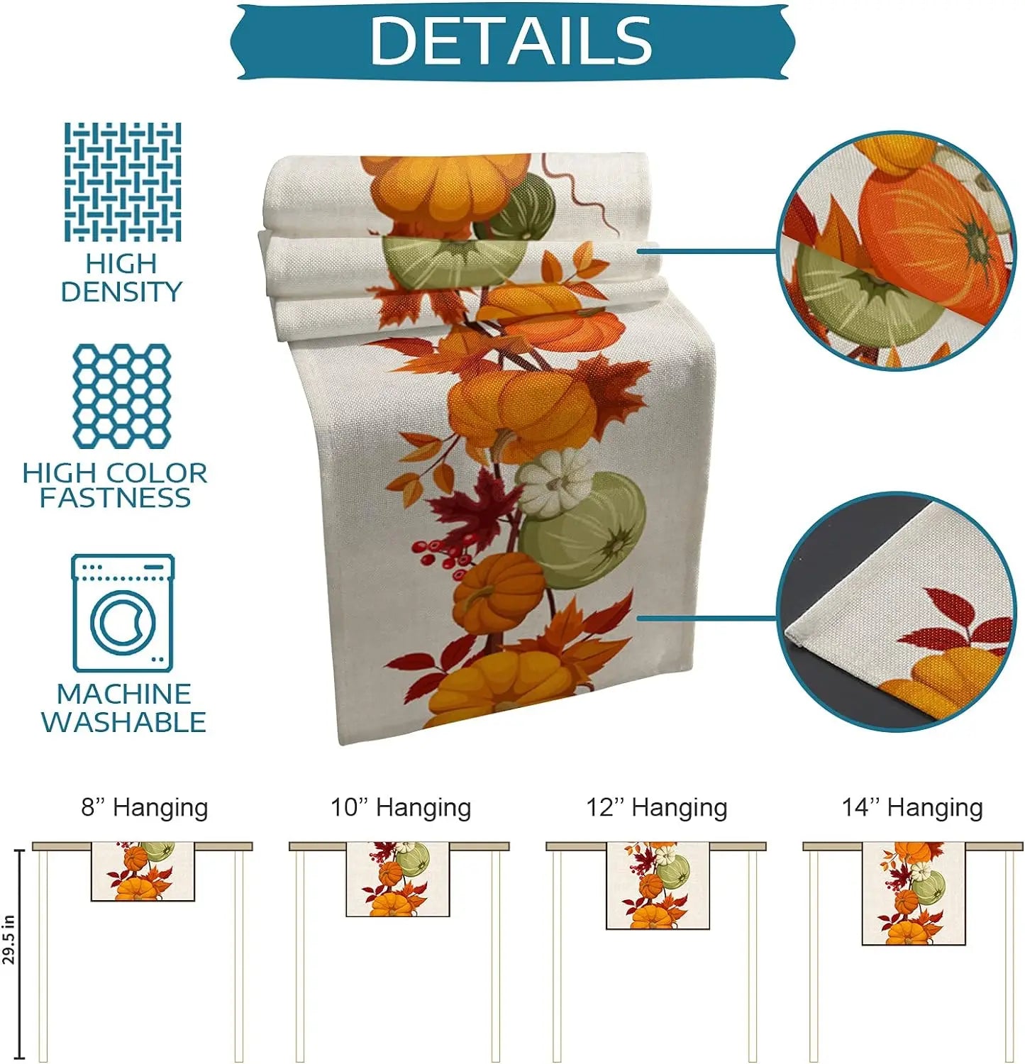 Autumn Maple Leaves Pumpkin Linen Table Runner