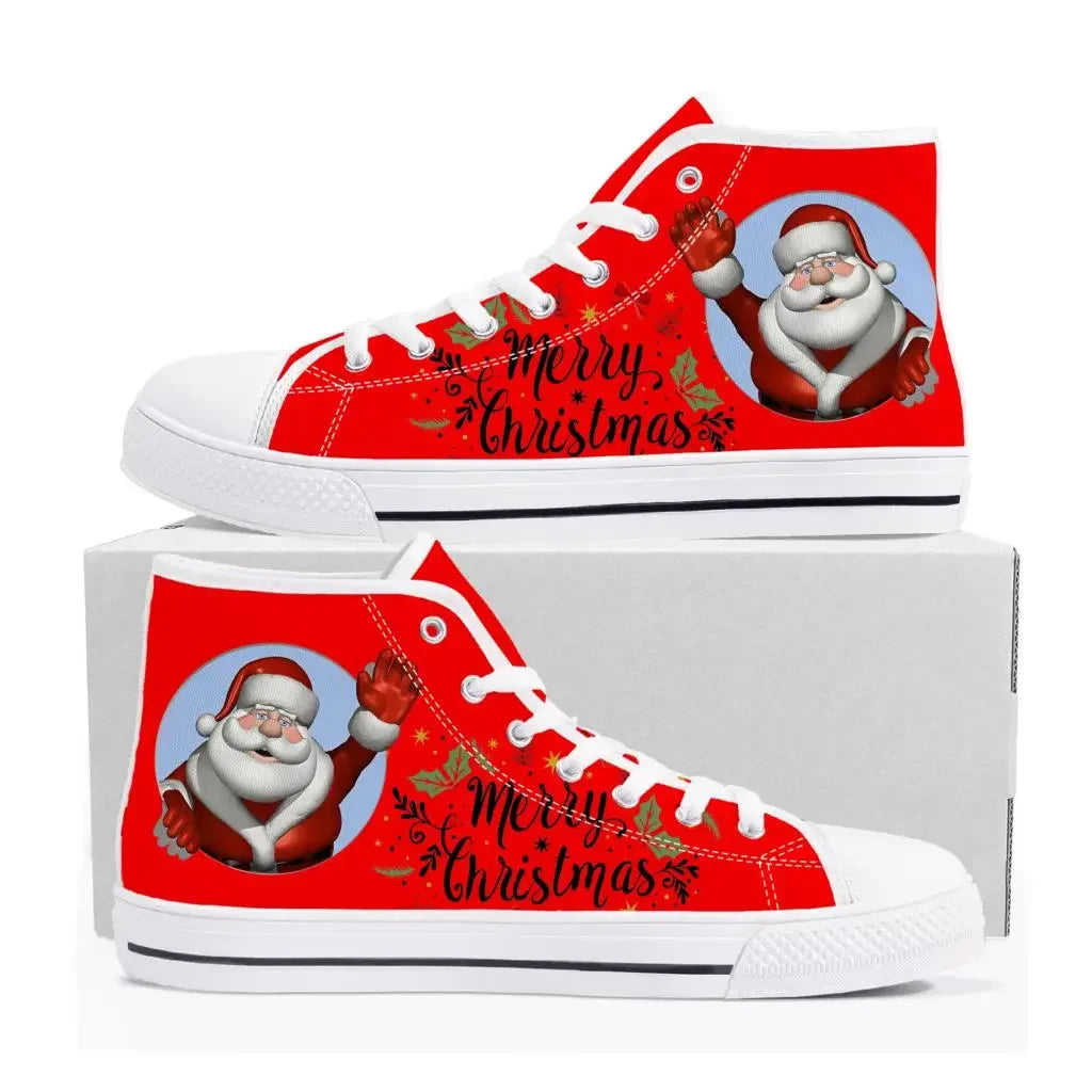 Merry Christmas Santa Claus Snowman High Top Sneakers Mens Womens Teenager Canvas High Quality Sneaker Couple Shoes Shoe