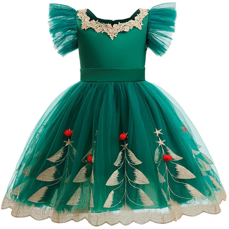 Green Christmas Tree Dress For Girls