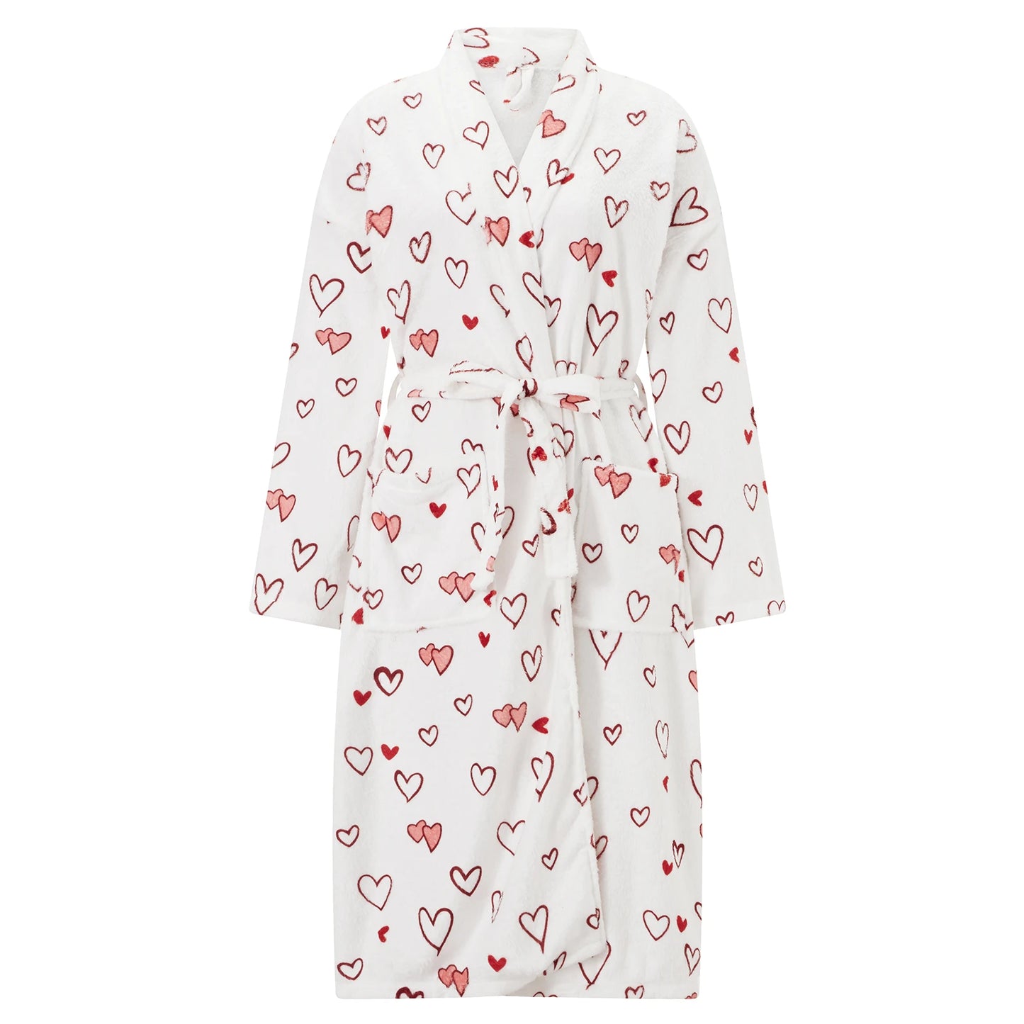 Women s Fleece Christmas V Neck Long Sleeve Kimono Robe with Belt Pockets Warm Pajamas