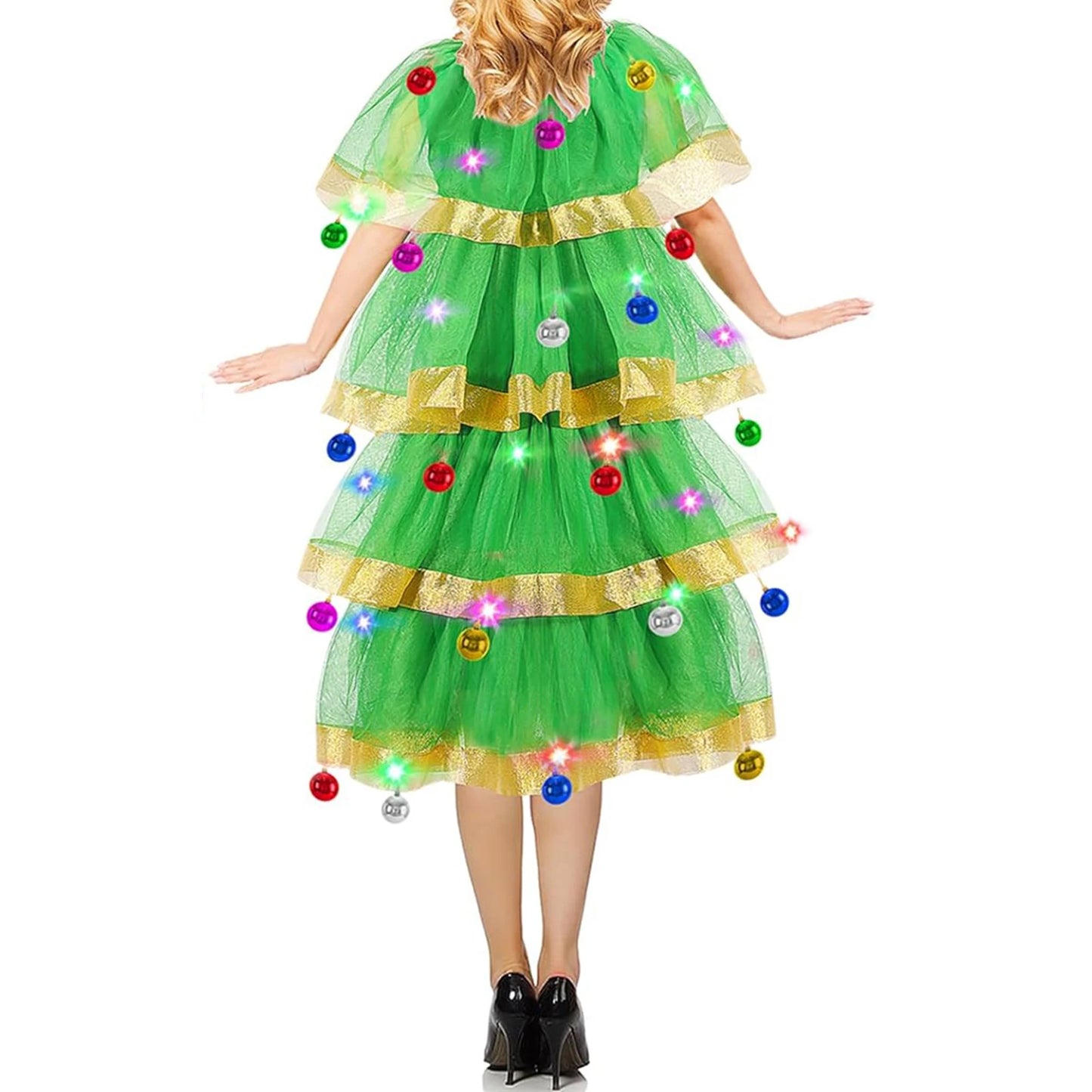 Green Tulle Layered Ruffles Christmas Tree Dress