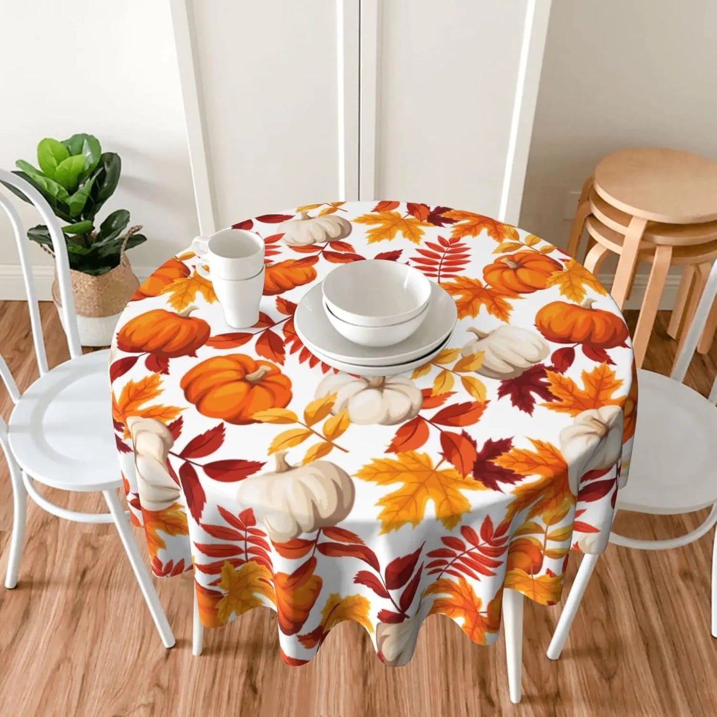 Pumpkin Fallen Leaves Maple Leaf Print Decorative Table Cloth