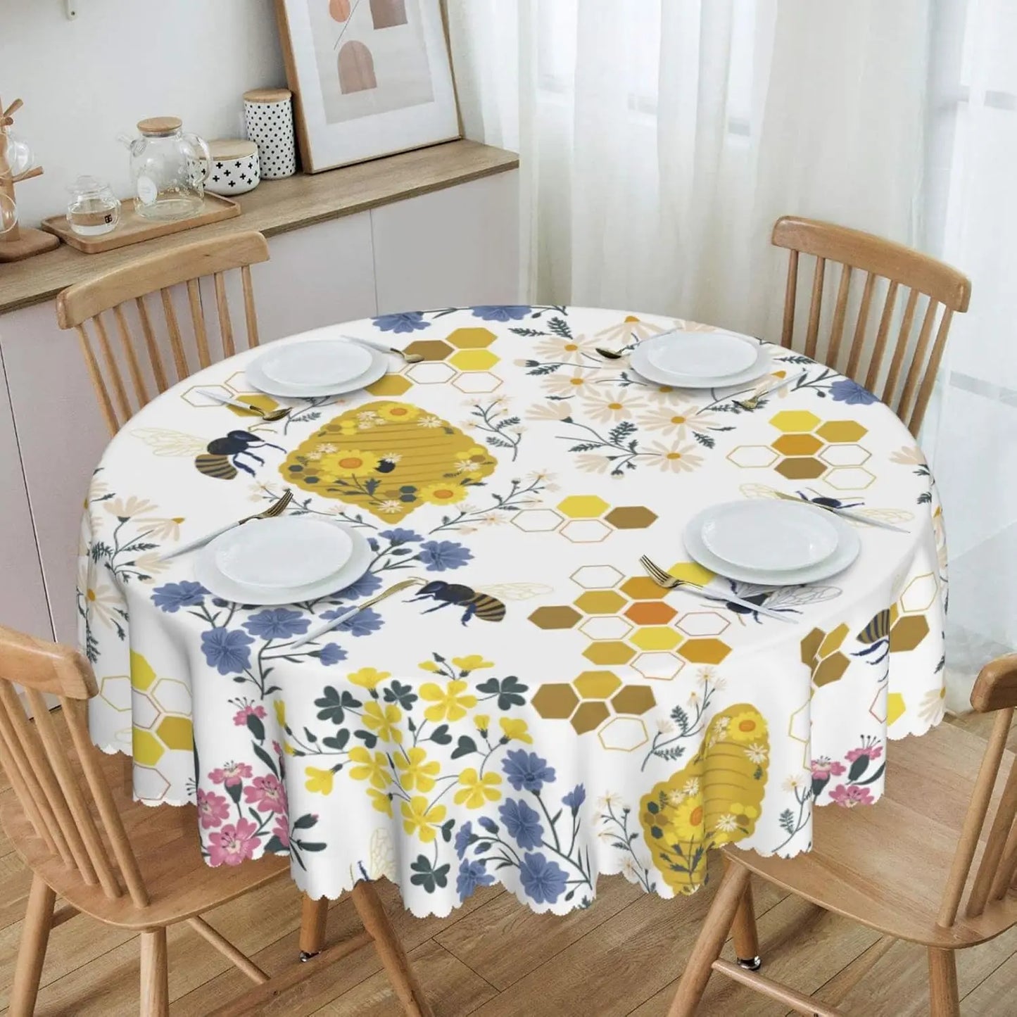 Fall Autumn Pumpkin and Leaf Harvest Round Tablecloth