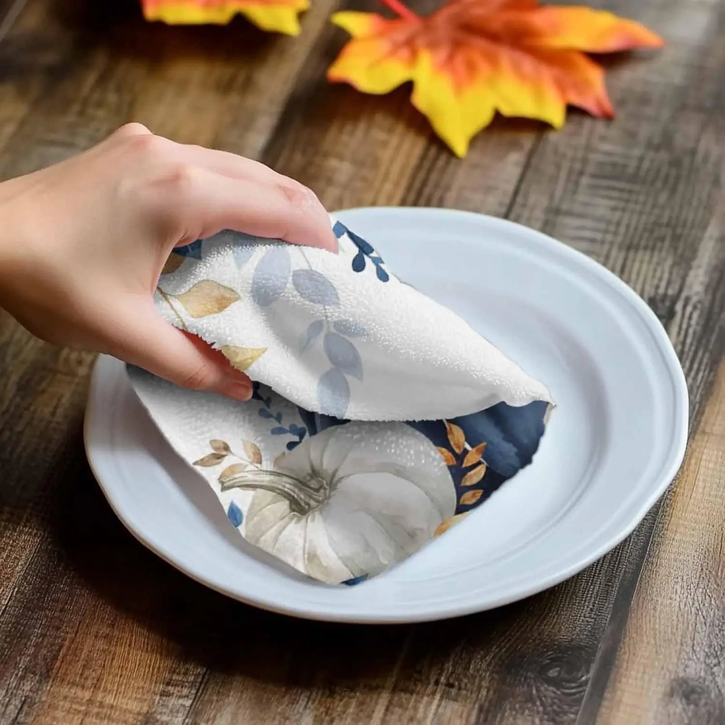 Fall Thanksgiving Eucalyptus Leaf Kitchen Towels
