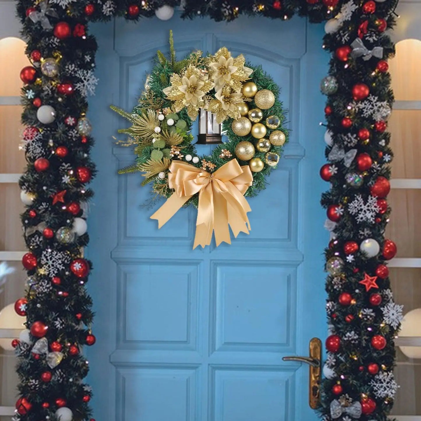 Gold Christmas Wreath for Front Door or Windows