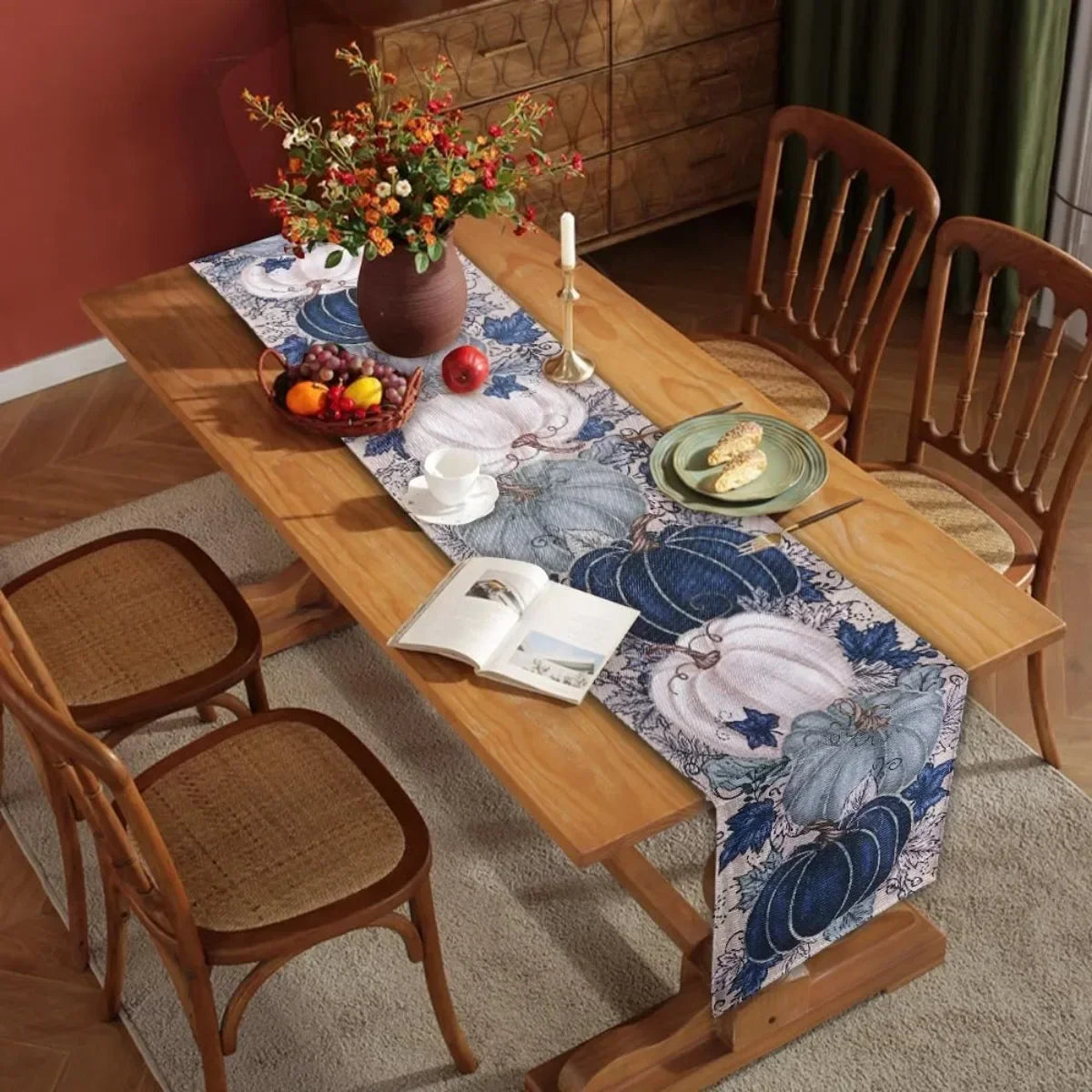Blue Pumpkin Autumn Harvest Tablecloth
