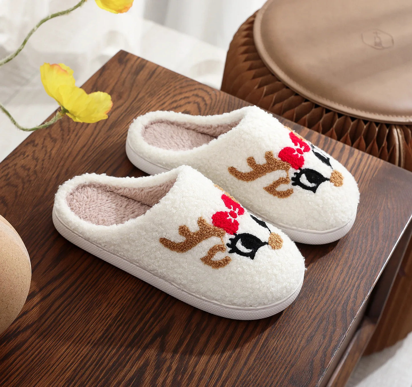 Christmas Grinch Cotton Slippers Men Women Home Woolen Slippers Comfortable Plush Lined Slip on Shoes Women's Warm Winter Shoes