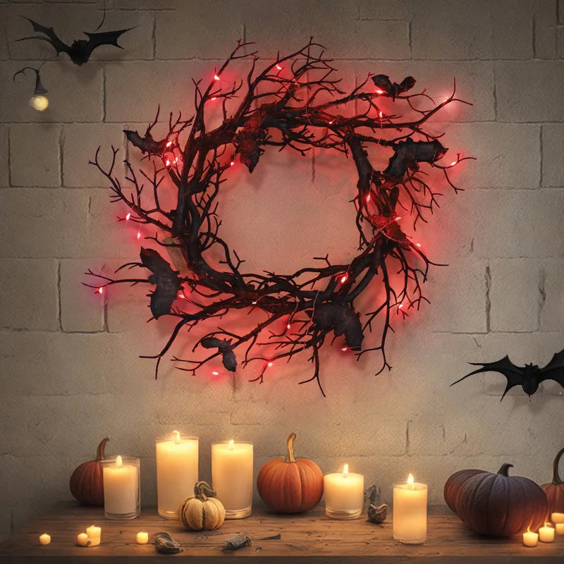 Halloween Bat Wreath (With LED Lights)