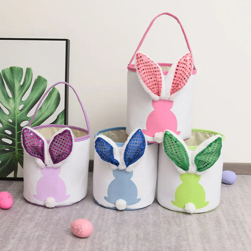 Cute Sequin Bunny Ear Easter Basket