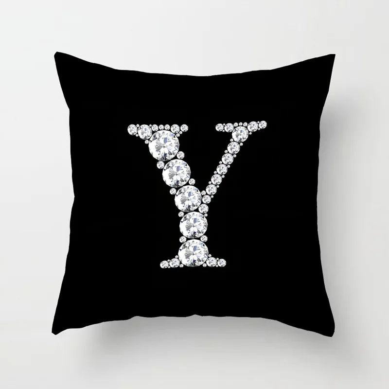 Crystal Diamond Printed Alphabet 18x18 Polyester Cushion Pillow Cover