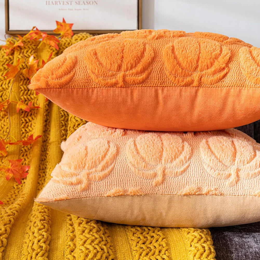 Fluffy Plush Decorative Autumn Throw Pillow Covers (17 x 17 in)