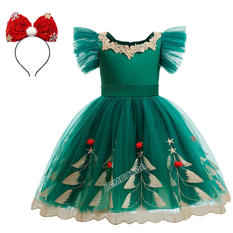 Green Christmas Tree Dress For Girls