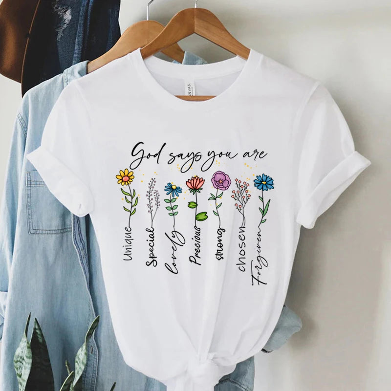 "God Says You Are Unique" Print T-Shirt