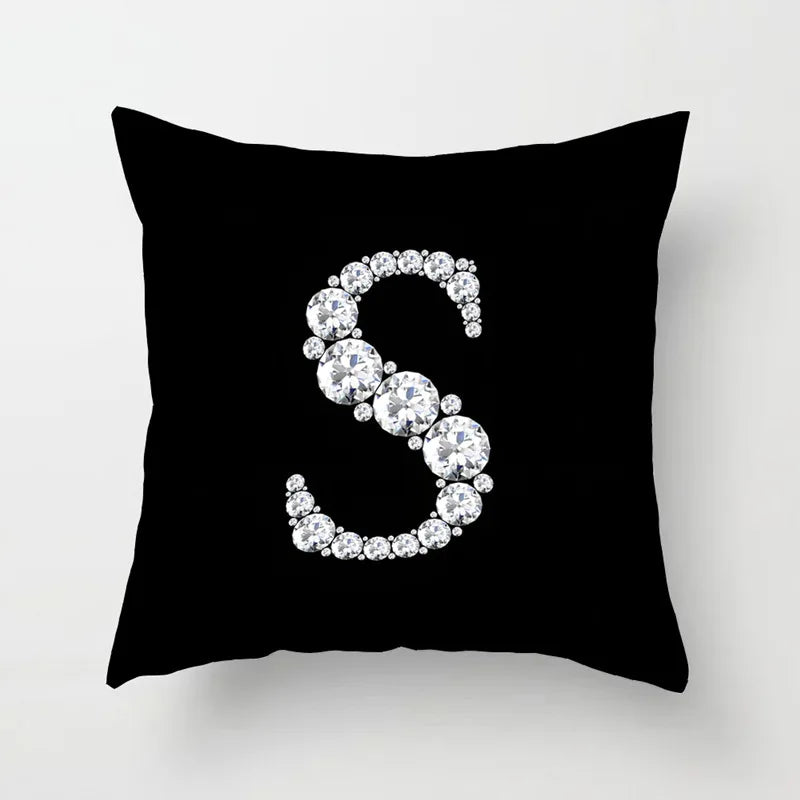 Crystal Diamond Printed Alphabet 18x18 Polyester Cushion Pillow Cover