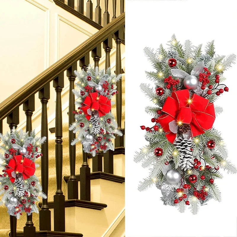 Cordless Prelit Stairway Swag Wreaths