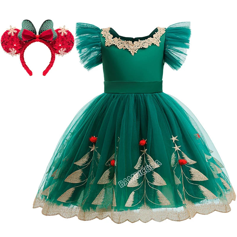 Green Christmas Tree Dress For Girls