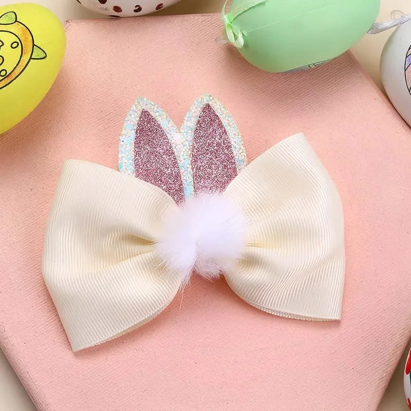 2Pcs Cute Bunny Ears Hair Bow Clip for Little Girls