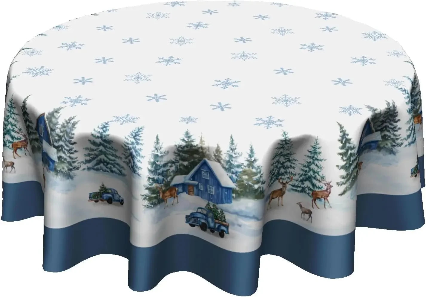 Autumn Blue Pumpkin Round Tablecloth