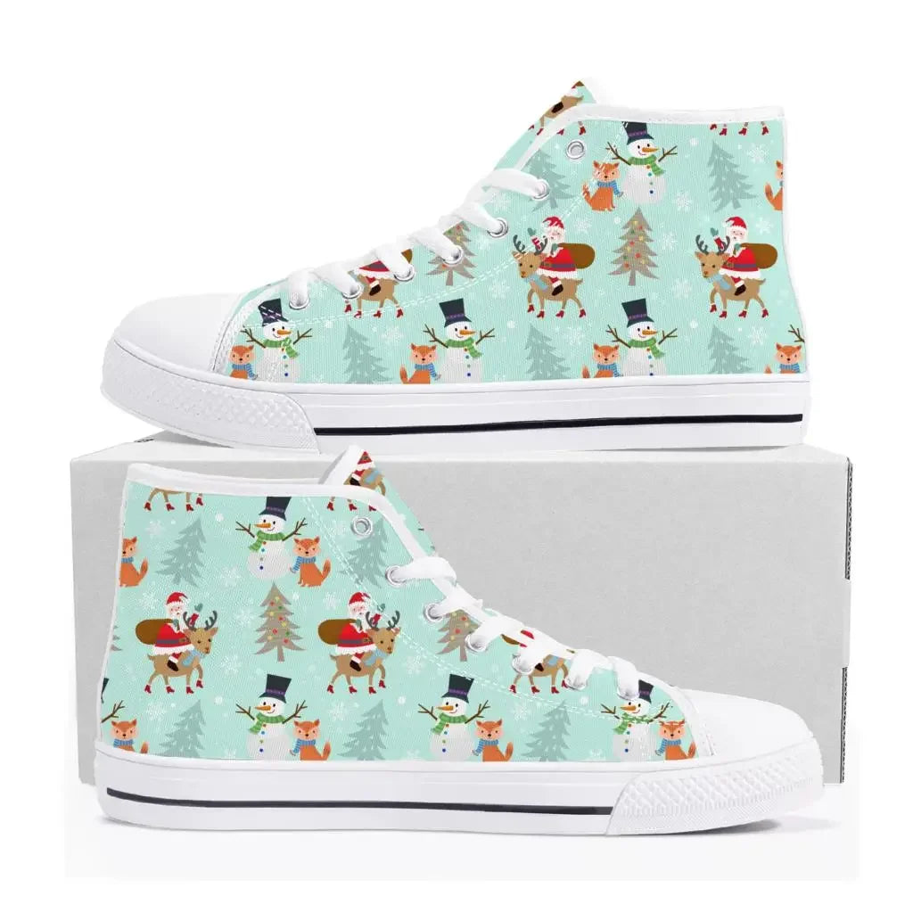 Merry Christmas Santa Claus Snowman High Top Sneakers Mens Womens Teenager Canvas High Quality Sneaker Couple Shoes Shoe