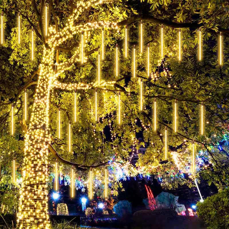 Solar Meteor Shower Lights Falling Rain Drop Fairy String Light for Christmas