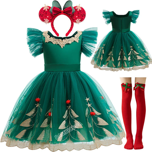Green Christmas Tree Dress For Girls