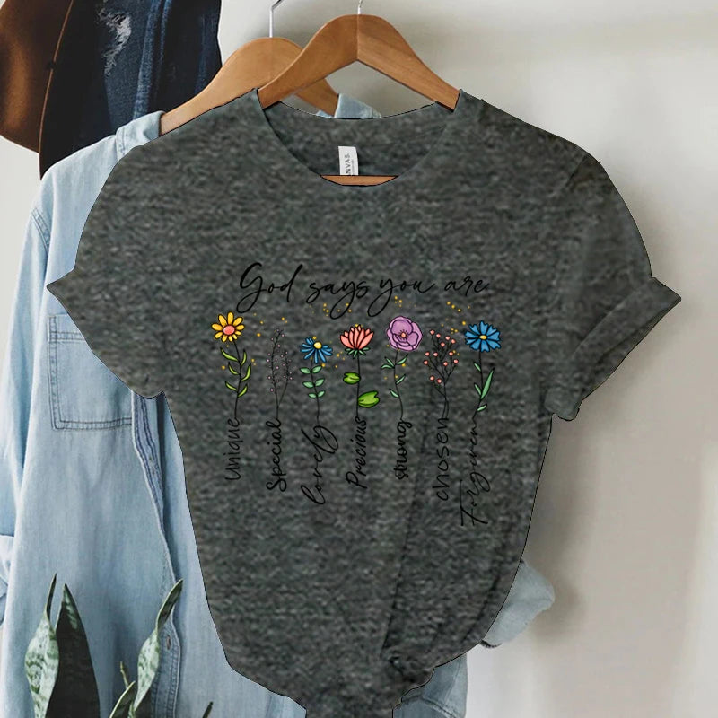 "God Says You Are Unique" Print T-Shirt