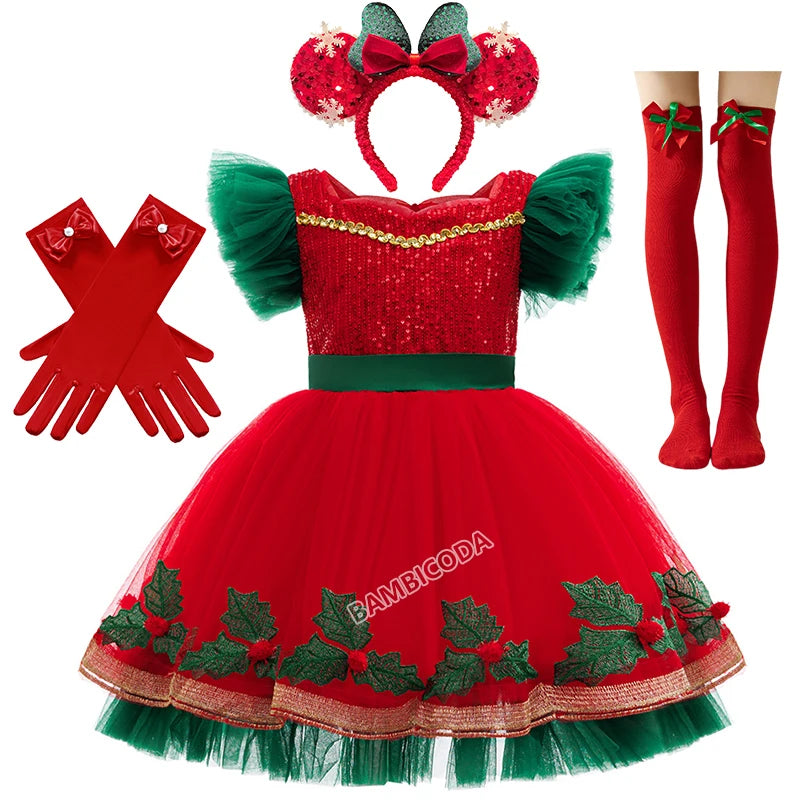 Green Christmas Tree Dress For Girls