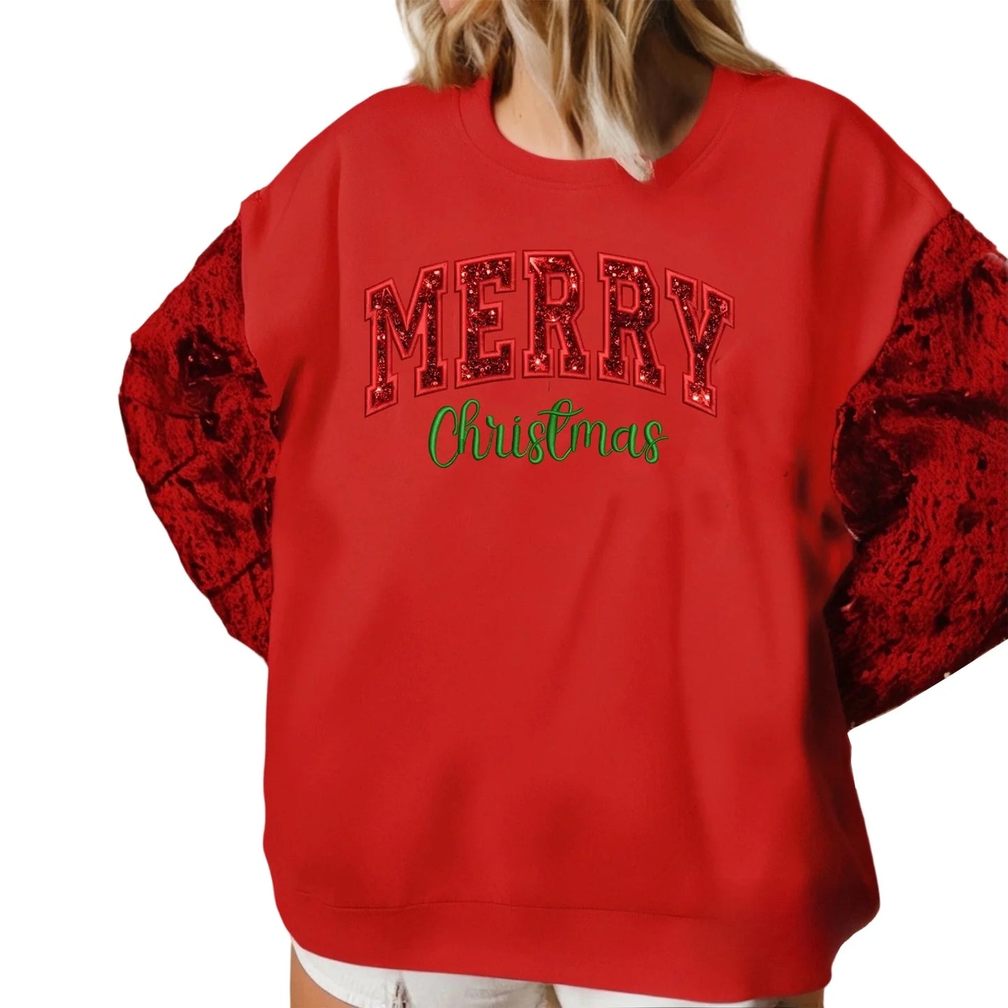 Sequins and Embroidery Pullover Sweatshirt