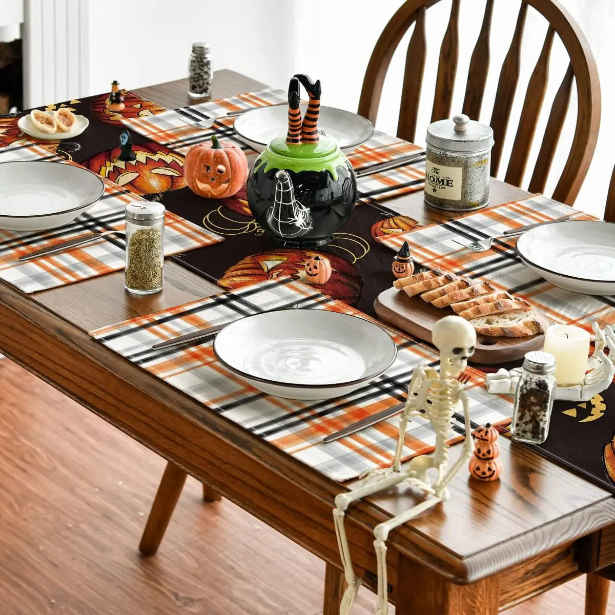 Orange Black Buffalo Plaid Fall Placemats Set of 4 12x18 Inch Halloween Seasonal