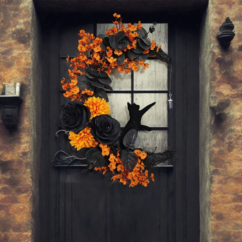 Halloween Moon Shaped Door Wreaths