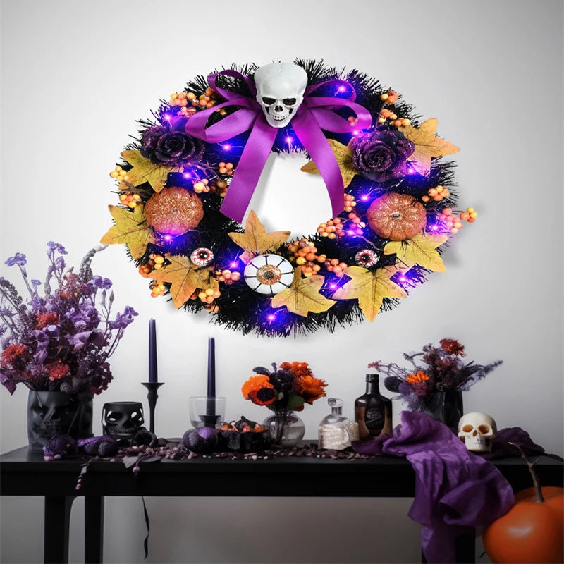 Purple Halloween Wreath (with LED lights)