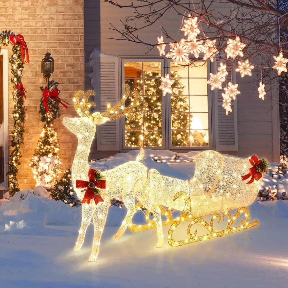 6 FT Christmas Lighted Reindeer & Santa’s Sleigh