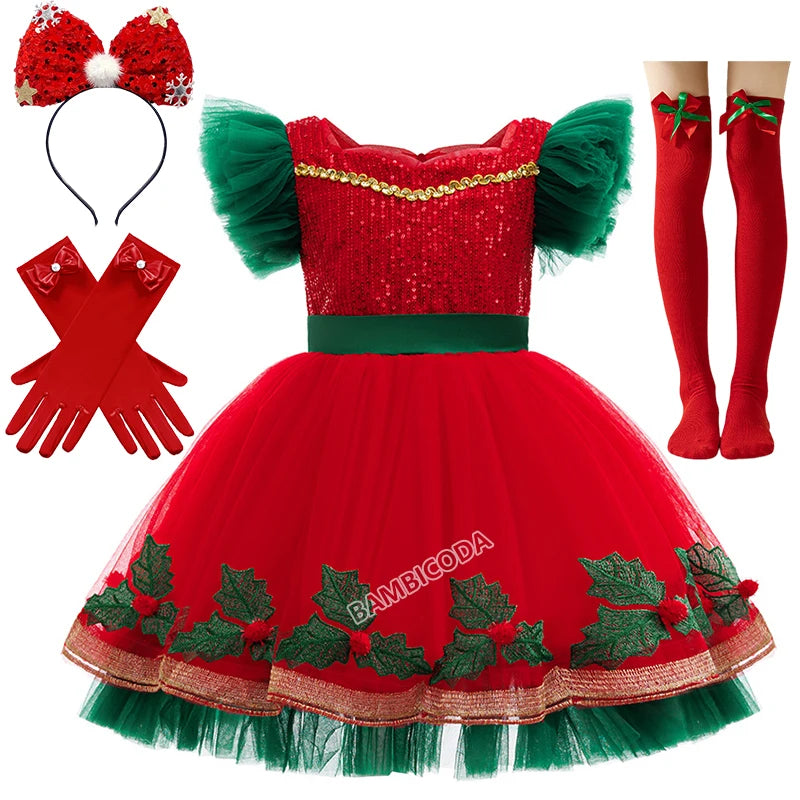 Green Christmas Tree Dress For Girls