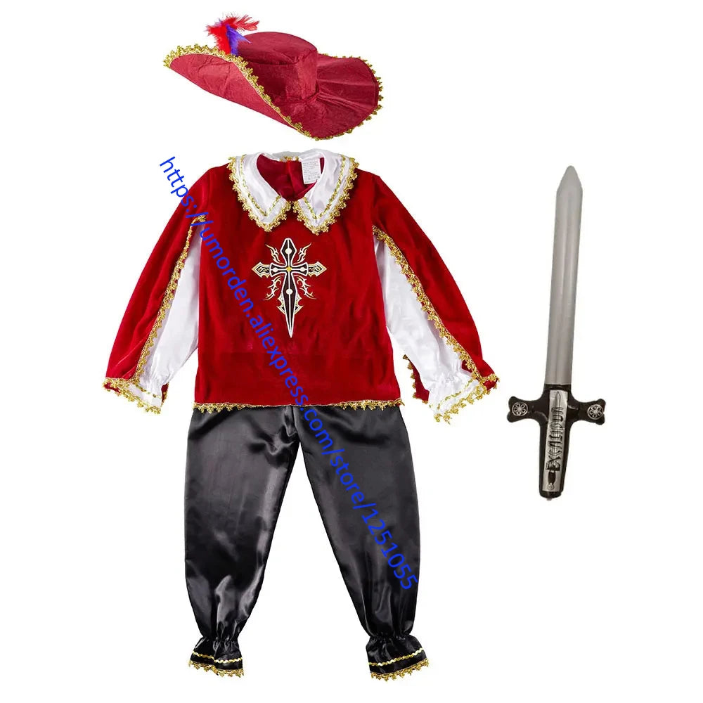 Red Medieval Musketeer Crusades Knight Warrior Costume for Boys