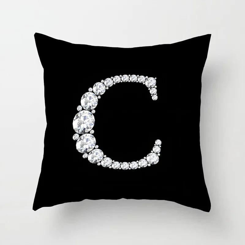 Crystal Diamond Printed Alphabet 18x18 Polyester Cushion Pillow Cover