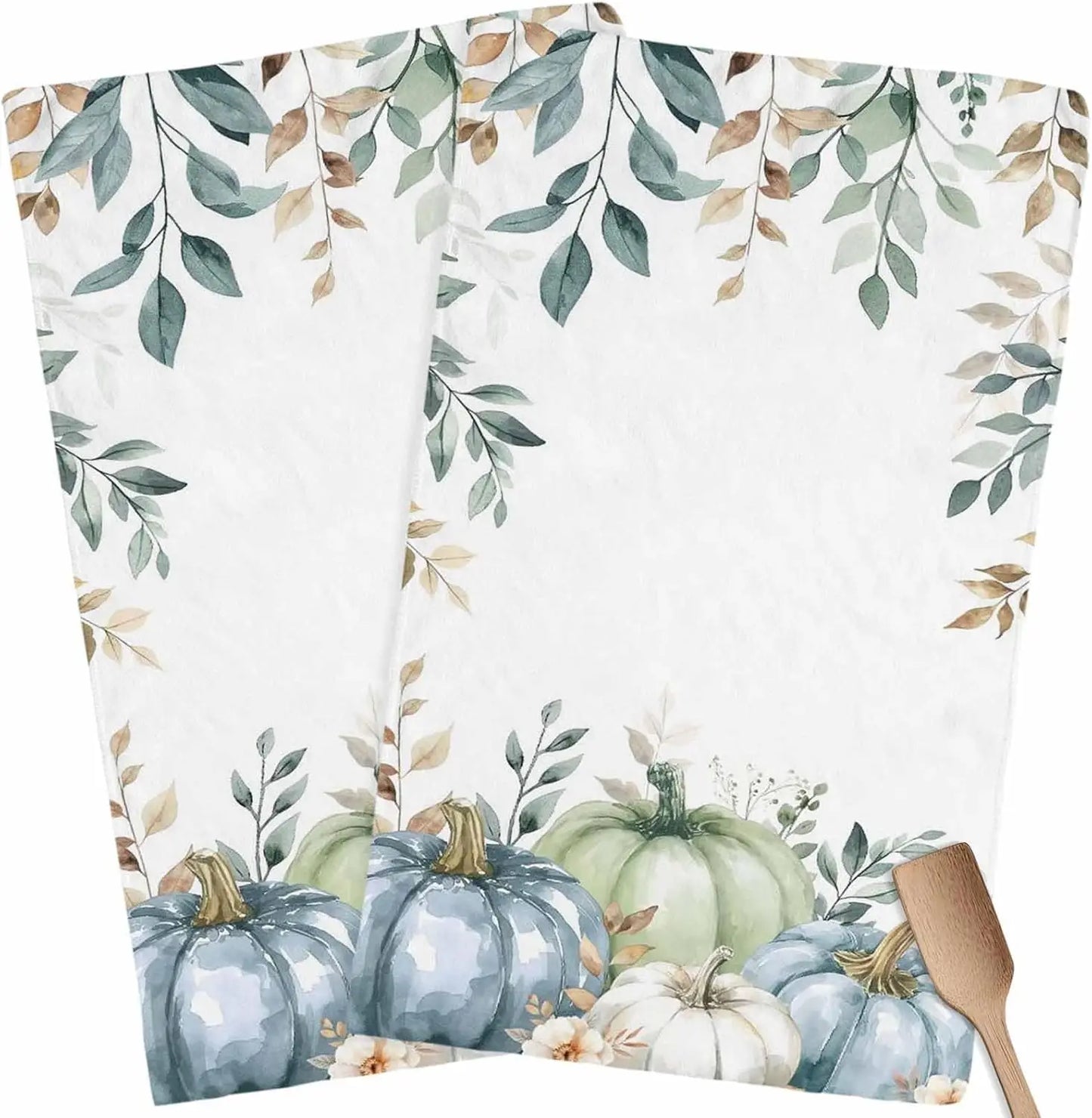 Fall Thanksgiving Eucalyptus Leaf Kitchen Towels