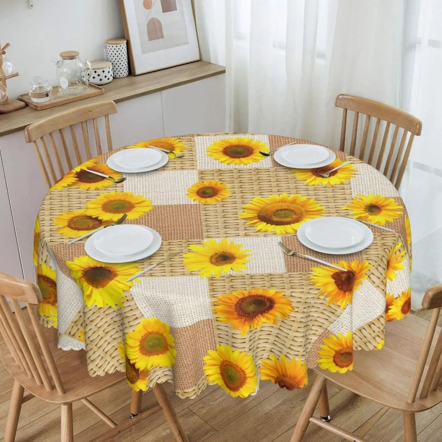 Fall Autumn Pumpkin and Leaf Harvest Round Tablecloth