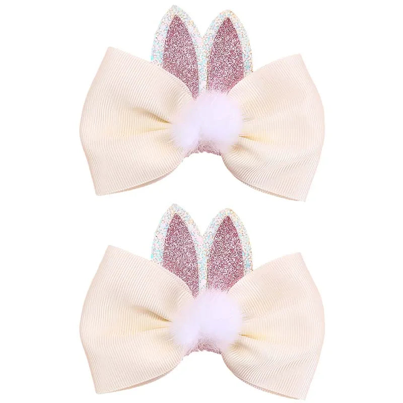2Pcs Cute Bunny Ears Hair Bow Clip for Little Girls