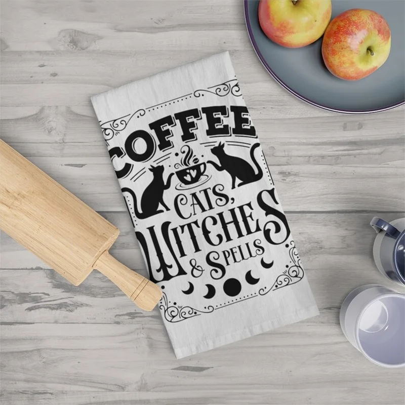 "Coffee, Cats, Witches & Spells" Kitchen Towels