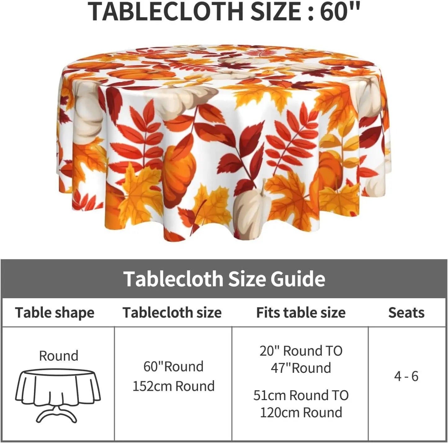 Pumpkin Fallen Leaves Maple Leaf Print Decorative Table Cloth