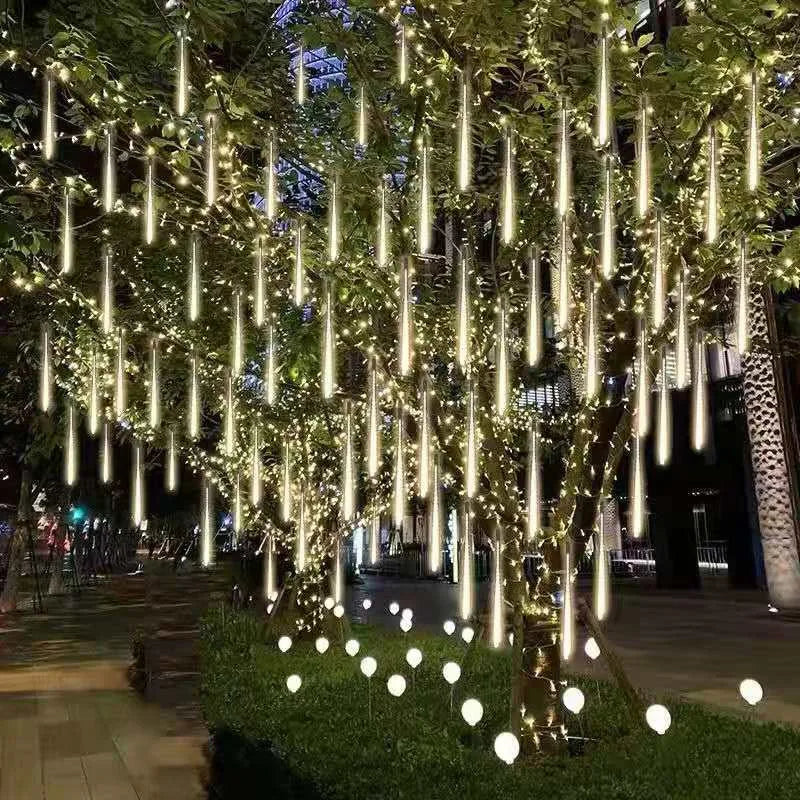Solar Meteor Shower Lights Falling Rain Drop Fairy String Light for Christmas